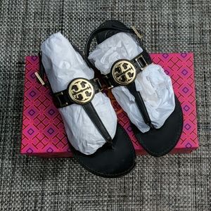 TORY BURCH BLACK CASSIA THONG SANDALS